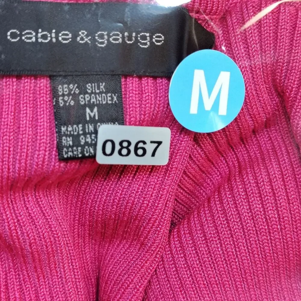 Cable & Gauge Magenta Pink Silk Spandex Ribbed Open Front Cardigan Medium Luxury
